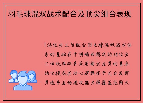 羽毛球混双战术配合及顶尖组合表现
